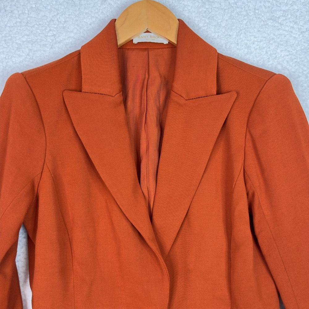 Ramy Brook Womens Blazer 0 Rust Orange Gold Zip Detail Flare Sleeve Jacket - Picture 3 of 16